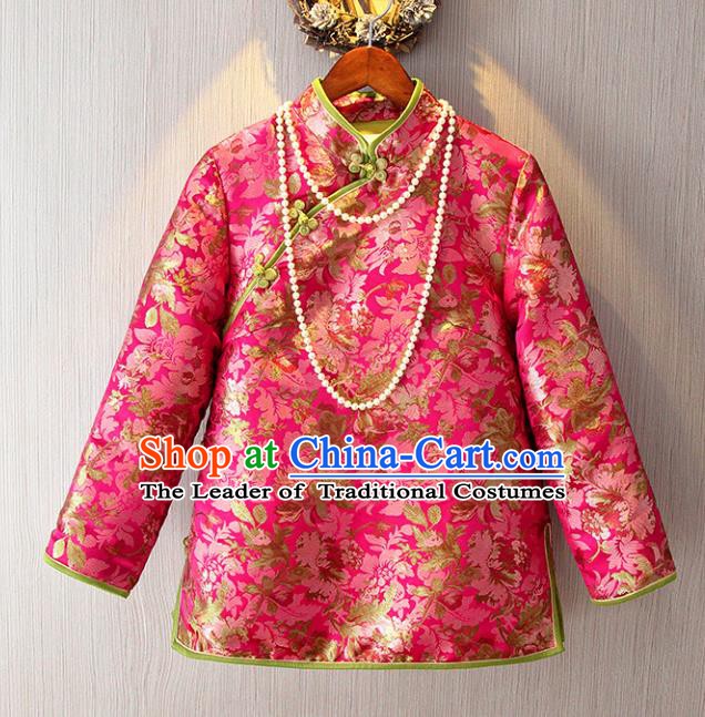 Chinese Traditional National Costume Pink Blouse Tangsuit Cheongsam Shirts for Women