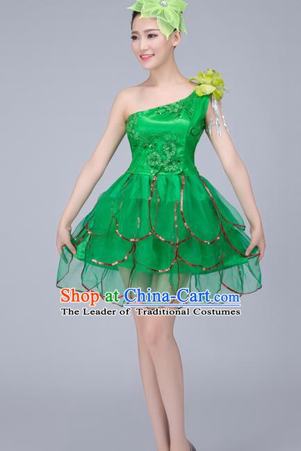 Top Grade Modern Dance Costume, Chorus Singing Group Dance Green Dress for Women