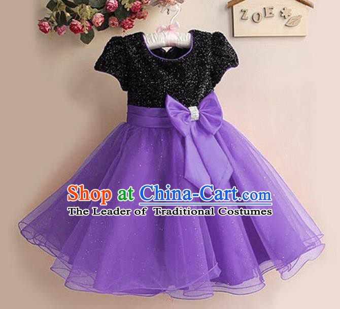 Top Grade Stage Performance Children Compere Costume, Professional Chorus Singing Purple Dress for Kids