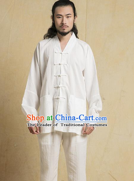 Chinese Kung Fu Tang Suits Costume Martial Arts Gongfu White Suits Wushu Tai Chi Clothing for Men