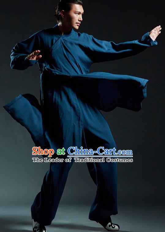 Top Grade Kung Fu Costume Martial Arts Training Blue Uniform Gongfu Wushu Tang Suit Clothing for Men