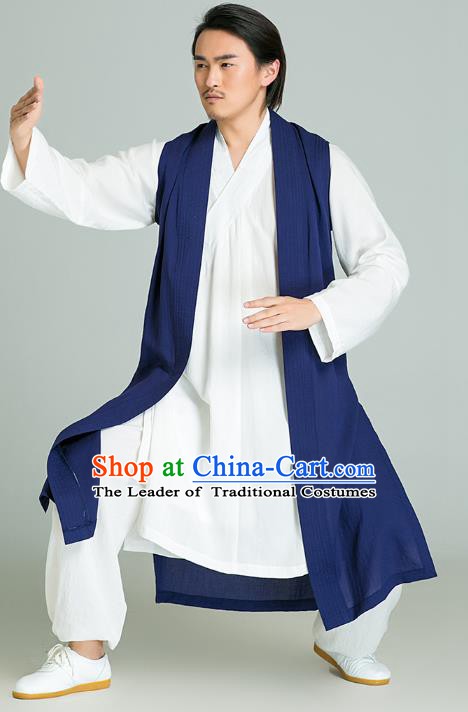 Top Grade Kung Fu Costume Martial Arts Training Blue Long Gown Gongfu Wushu Tang Suit Clothing for Men