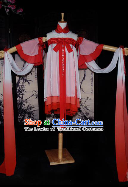 Chinese Ancient Young Lady Costume Cosplay Swordswoman Red Dress Hanfu Clothing for Women