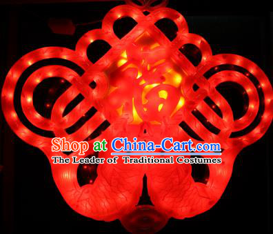 Traditional Handmade Chinese Lanterns Spring Festival Double Fishes Chinese Knots Electric Character Fortune LED Lights Lamps Hanging Lamp Decoration