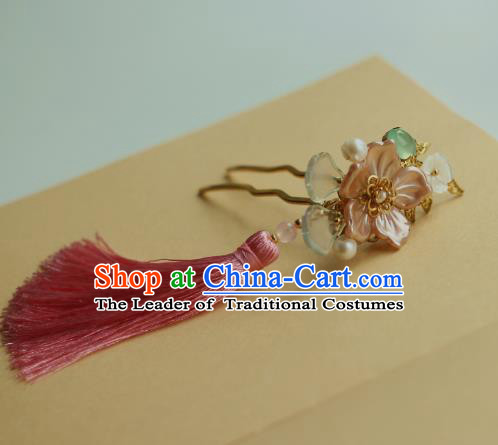 Traditional Chinese Ancient Pink Shell Flower Hair Clips Hair Accessories Handmade Hanfu Hairpins for Women