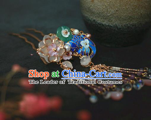 Traditional Chinese Ancient Blueing Lotus Hair Clips Hair Accessories Handmade Hanfu Hairpins for Women