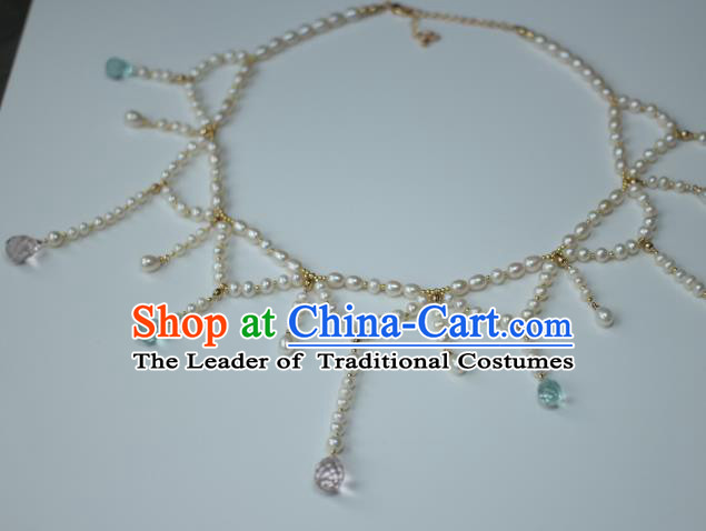 Traditional Chinese Ancient Conophytum Pucillum Handmade Pearls Necklace Hanfu Tassel Necklets for Women