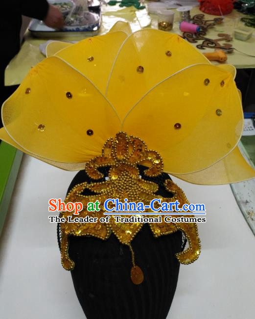 Chinese Traditional Folk Dance Hair Accessories Classical Yangko Dance Yellow Leaf Headwear for Women