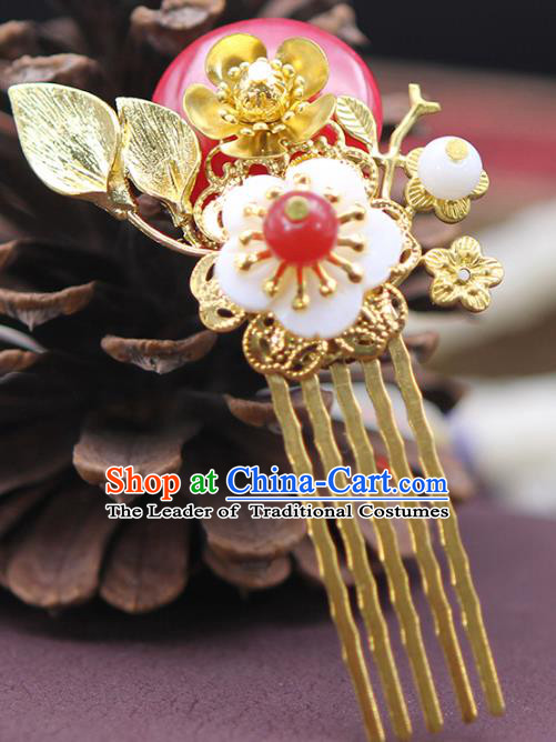 Chinese Ancient Hair Accessories Hanfu Golden Hair Comb Hairpins Traditional Palace Headwear for Women