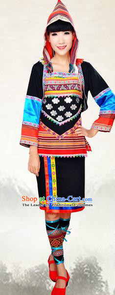 Traditional Chinese Jino Nationality Costume, China Jino Ethnic Minority Dance Clothing and Hats for Women