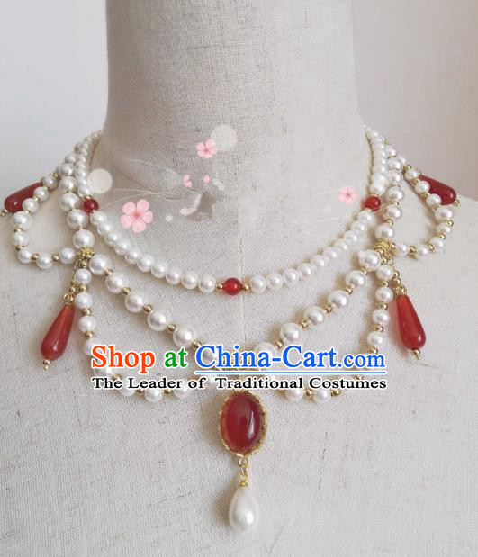Chinese Traditional Ancient Accessories Classical Red Agate Necklace Hanfu Handmade Necklet for Women