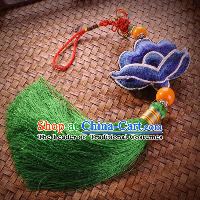 Chinese Traditional Embroidery Accessories Handmade Embroidered Blue Lotus Pendant for Women