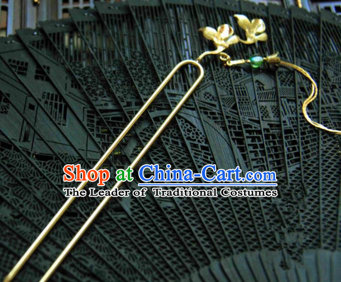 Chinese Traditional Ancient Hair Accessories Classical Hairpins Hanfu Brass Mangnolia Hair Clip Headwear for Women