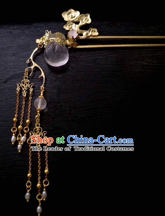 Chinese Traditional Ancient Hair Accessories Classical Brass Hairpins Hanfu Tassel Step Shake Headwear for Women