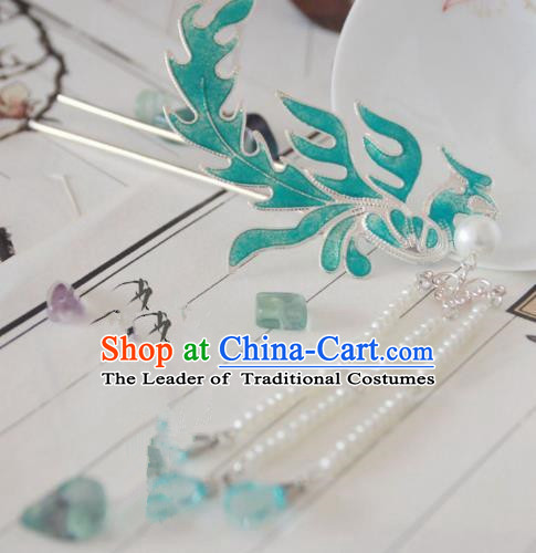 Chinese Traditional Ancient Hair Accessories Classical Beads Tassel Phoenix Hanfu Hairpins for Women