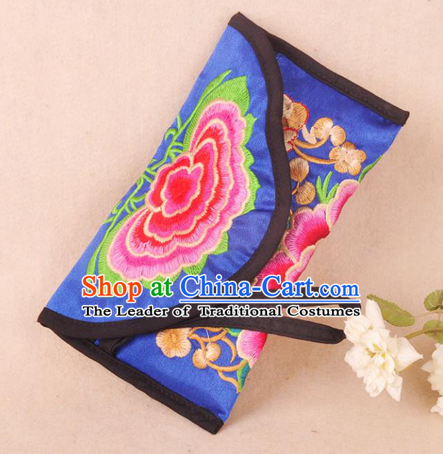 Chinese Traditional Embroidery Craft Embroidered Royalblue Bags Handmade Handbag for Women