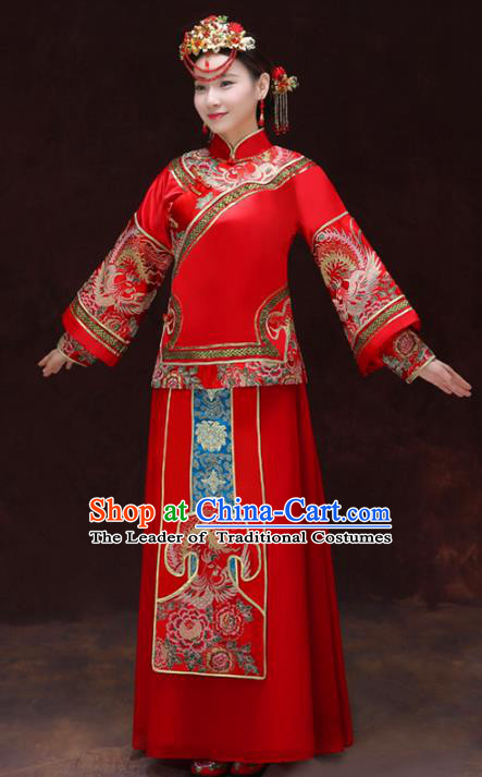 Chinese Traditional Red Xiuhe Suits Bride Toast Clothing Ancient Embroidery Peony Bottom Drawer Wedding Costumes for Women