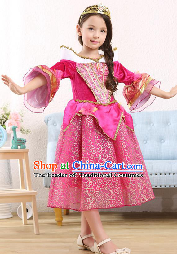 Top Grade Halloween Princess Dress Girls Stage Performance Costumes Rosy Full Dress for Kids