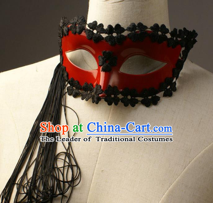 Halloween Exaggerated Tassel Red Face Mask Fancy Ball Props Stage Performance Accessories Christmas Mysterious Masks