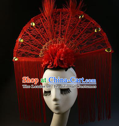 Top Grade Catwalks Queen Red Lace Hair Accessories China Style Stage Performance Modern Fancywork Headwear