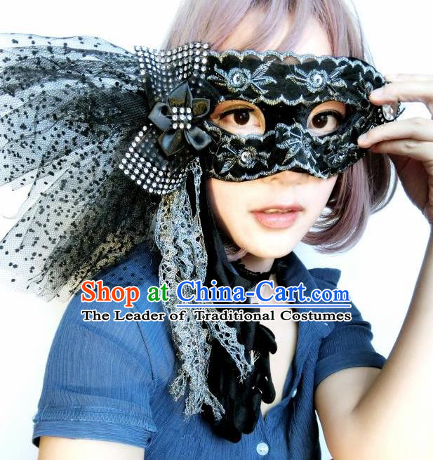 Halloween Catwalks Venice Face Mask Fancy Ball Black Lace Masks Christmas Exaggerated Feather Masks