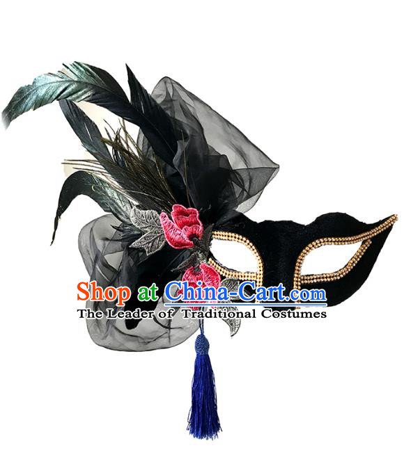 Halloween Catwalks Venice Face Mask Fancy Ball Embroidered Black Feather Masks Christmas Exaggerated Feather Masks