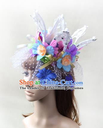 Top Grade Catwalks Hair Accessories Exaggerated Flowers Royal Crown Halloween Modern Fancywork Headwear