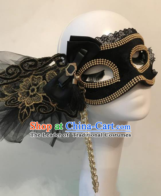 Halloween Catwalks Venice Black Lace Tassel Face Mask Fancy Ball Props Accessories Christmas Exaggerated Masks