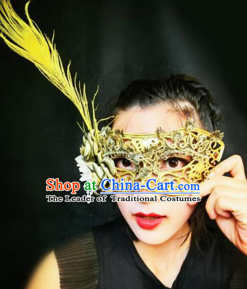 Halloween Catwalks Venice Golden Face Mask Fancy Ball Props Accessories Christmas Exaggerated Feather Masks