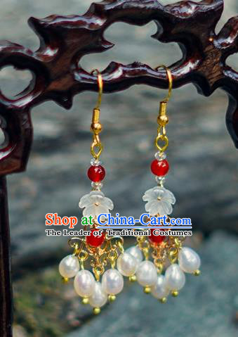 China Ancient Palace Accessories Pearls Earrings Chinese Traditional Jewelry Hanfu Eardrop for Women