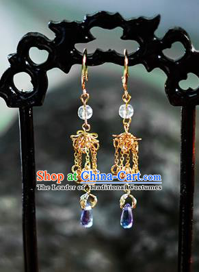 China Ancient Palace Accessories Golden Earrings Chinese Traditional Jewelry Hanfu Eardrop for Women