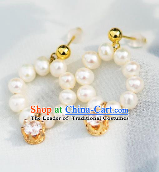 China Ancient Palace Accessories Classical Pearls Crystal Earrings Chinese Traditional Hanfu Eardrop for Women