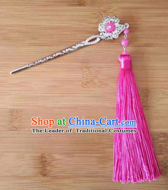 China Ancient Hair Accessories Hanfu Rosy Tassel Hair Clip Chinese Classical Hairpins for Women