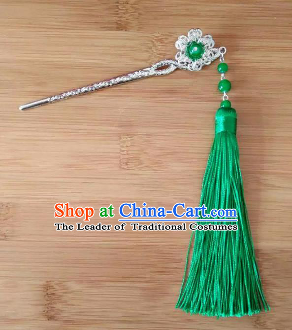 China Ancient Hair Accessories Hanfu Green Tassel Hair Clip Chinese Classical Hairpins for Women