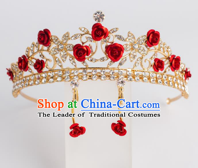Baroque Bride Hair Accessories Classical Royal Crown Red Rose Imperial Crown Headwear for Women