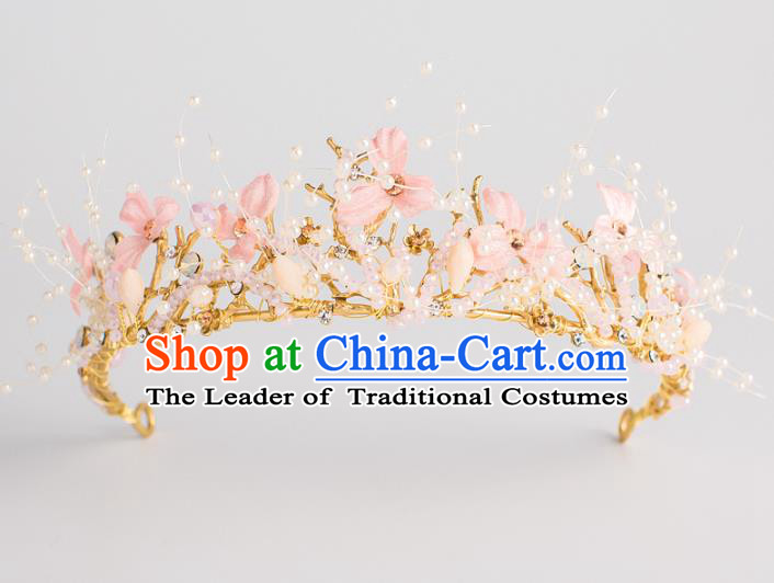 Baroque Bride Hair Accessories Classical Wedding Royal Crown Pink Flowers Imperial Crown Headwear for Women