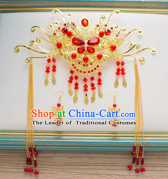 Chinese Traditional Palace Hair Accessories Xiuhe Suit Phoenix Coronet Ancient Hairpins for Women