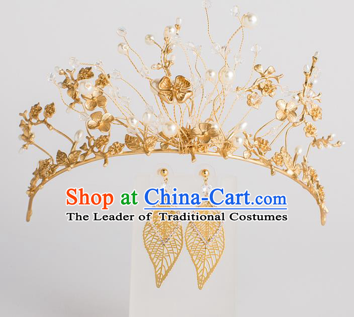 Baroque Bride Hair Accessories Classical Wedding Royal Crown Retro Golden Imperial Crown Headwear for Women