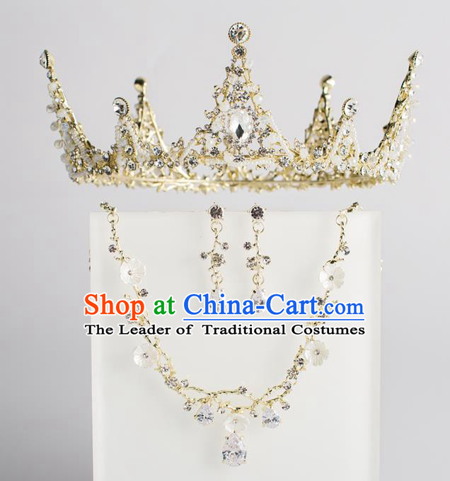 Baroque Bride Hair Accessories Classical Wedding Hair Clasp Golden Crystal Imperial Crown Headwear for Women