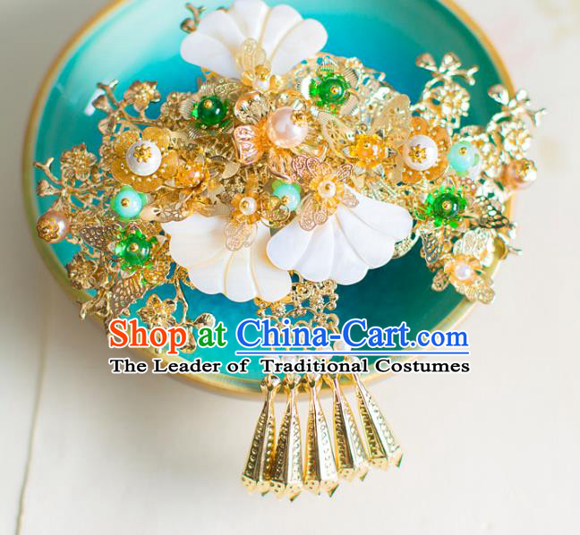Chinese Traditional Palace Hair Accessories Wedding Shell Hair Stick Ancient Xiuhe Suit Hairpins for Women