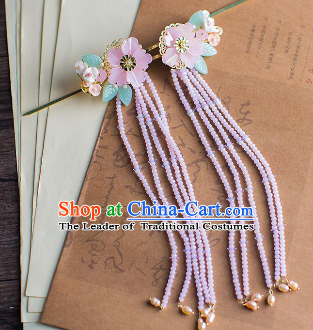 Chinese Traditional Palace Hair Accessories Flowers Hair Clips Ancient Xiuhe Suit Tassel Hairpins for Women
