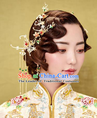 Chinese Traditional Palace Hair Accessories Xiuhe Suit Tassel Step Shake Ancient Hairpins Complete Set for Women