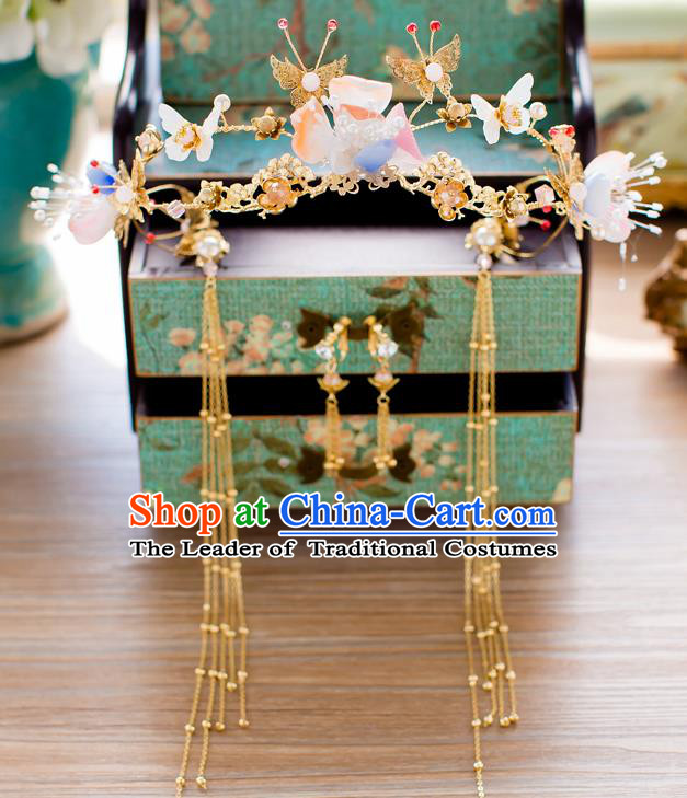 Chinese Traditional Palace Hair Accessories Ancient Xiuhe Suit Butterfly Phoenix Coronet Hairpins for Women