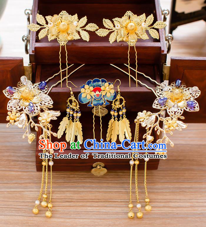 Chinese Traditional Palace Hair Accessories Ancient Hairpins Tassel Step Shake Xiuhe Suit Hair Clips Complete Set for Women