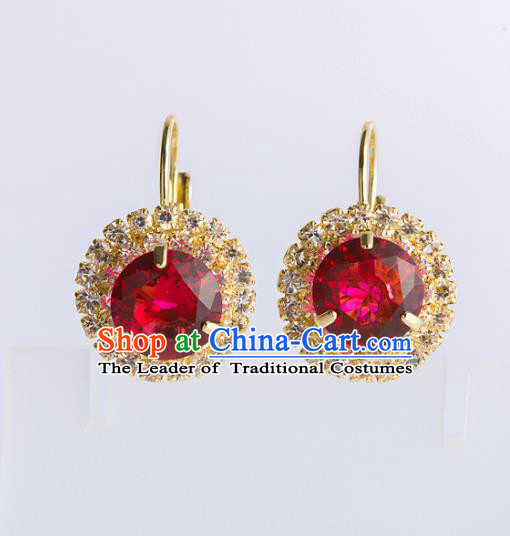 Chinese Ancient Bride Classical Accessories Red Crystal Earrings Wedding Jewelry Hanfu Eardrop for Women
