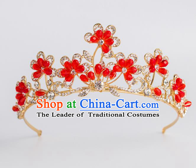 Baroque Princess Red Flowers Royal Crown Bride Classical Hair Accessories Wedding Imperial Crown for Women