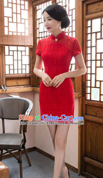 Chinese Top Grade Elegant Wedding Qipao Dress Traditional Republic of China Tang Suit Red Cheongsam for Women