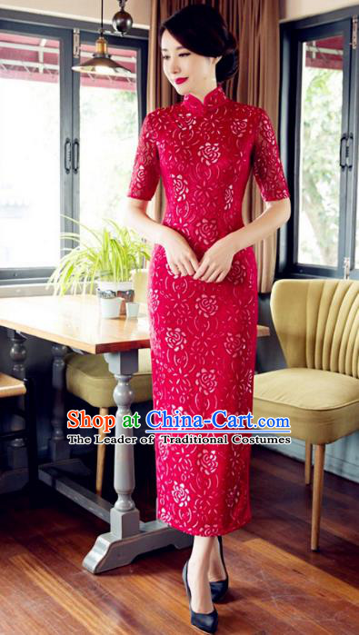 Chinese Traditional Costume Elegant Cheongsam China Tang Suit Red Qipao Dress for Women