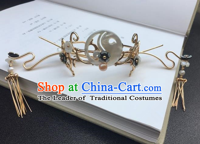 Traditional Handmade Chinese Ancient Classical Hair Accessories Jade Hairdo Crown Tassel Hairpins for Women