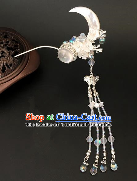 Traditional Handmade Chinese Ancient Classical Hair Accessories Moon Tassel Hairpins for Women
